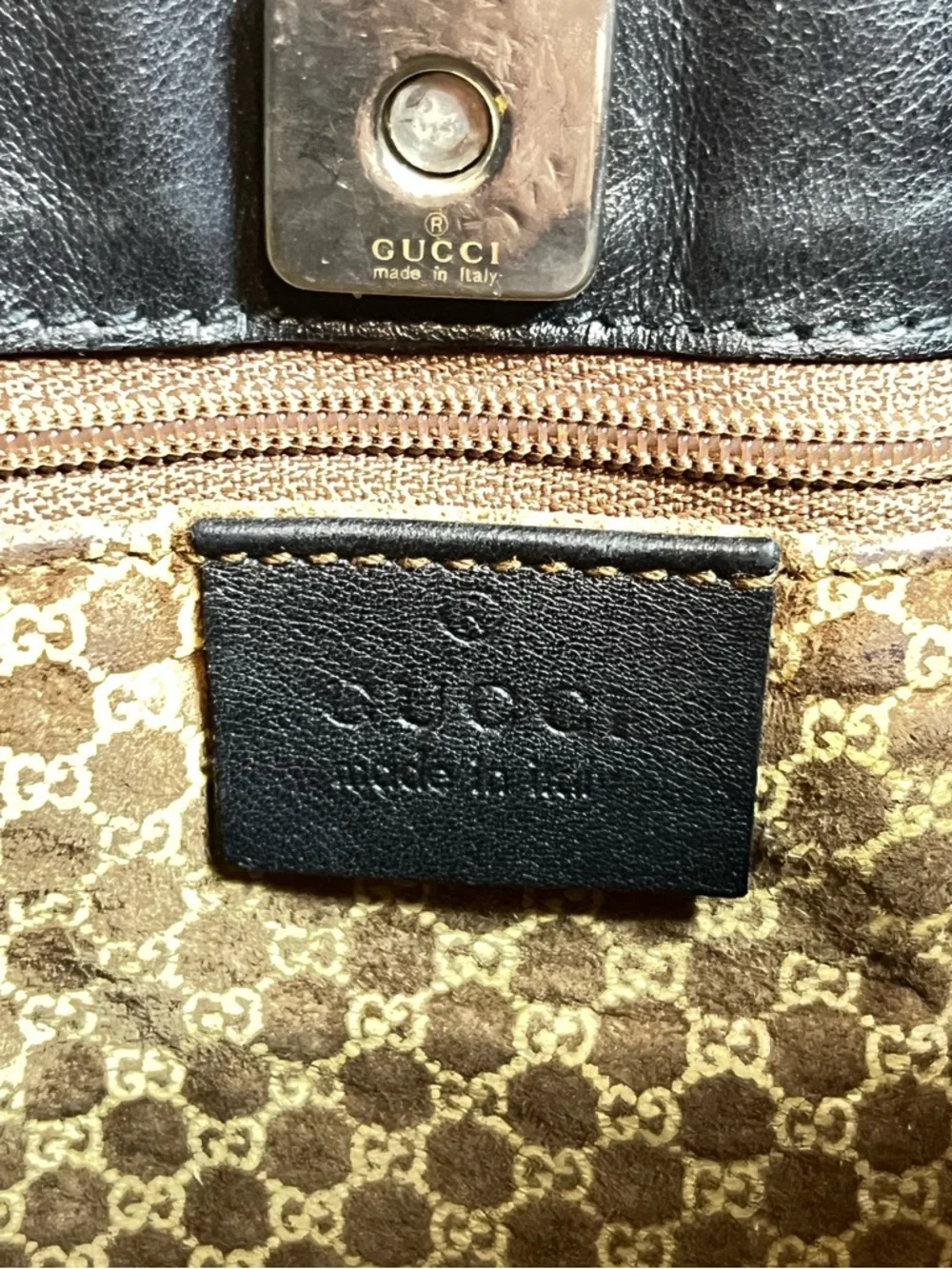 Gucci Amalfi Black Leather Hobo Shoulder Bag Web Strap Vintage - Picture 13 of 16